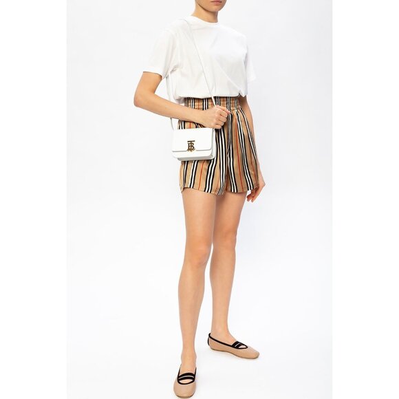 BURBERRY MARSETT ICON STRIPED SILK SHORTS Size 12 - Picture 1 of 8